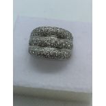 21.8 GRAMS 3 ROW DIAMOND UNISEX RING IN WHITE METAL TESTED AS 18ct GOLD