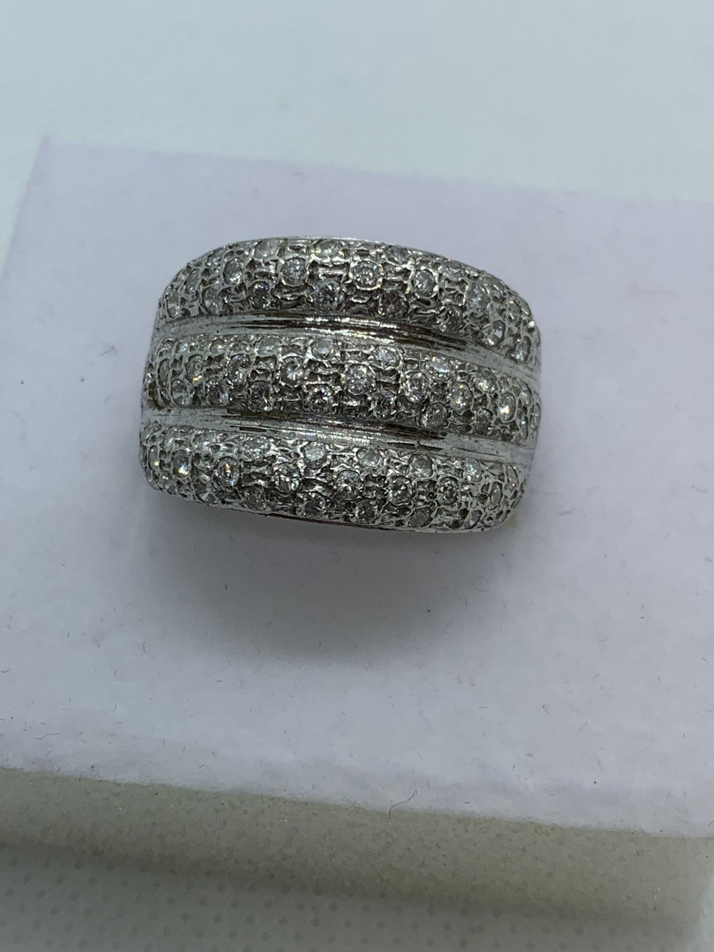 21.8 GRAMS 3 ROW DIAMOND UNISEX RING IN WHITE METAL TESTED AS 18ct GOLD