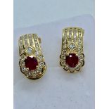 STUNNING RUBY & DIAMOND EARRINGS SET IN YELLOW METAL