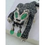 IMPRESSIVE BLACK & WHITE DIAMOND ENCRUSTED PANTHER WITH EMERALDS - MASSIVE 38g OF 18ct WHITE GOLD