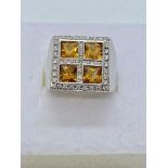 18ct WHITE GOLD CITRINE & DIAMOND RING