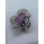 18ct WHITE GOLD FANCY PINK SAPPHIRE & DIAMOND RING