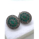 EMERALD & MARCASITE EARRINGS SET IN SILVER