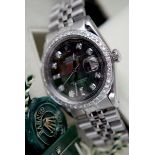 *Diamond* Rolex Datejust (Steel & 18K White Gold) - Mens 36mm Automatic - Rare Black Mother of Pearl