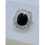 LARGE SAPPHIRE & DIAMOND RING SET IN WHITE METAL TESTED AS GOLD