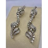 18ct WHITE GOLD DIAMOND SET DROP EARRINGS - APPROX 2 to 3cts