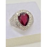 STUNNING DIAMOND ENCRUSTED RUBY RING 18ct WHITE GOLD