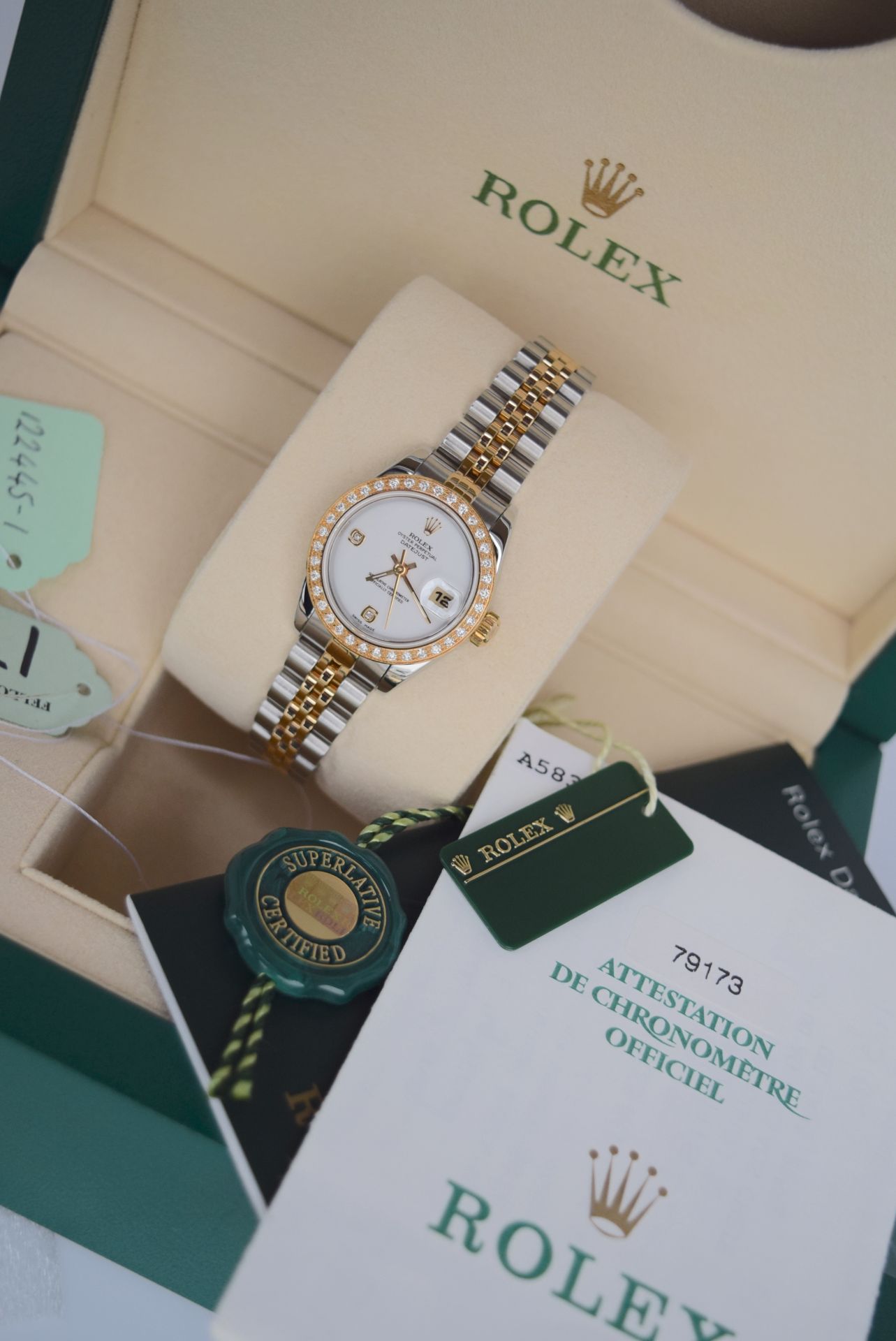 *VERY RARE* Rolex DateJust 26 - Ref. 79173 / White Arabic 2BR Factory Diamond (Box, Certificate etc) - Image 7 of 10