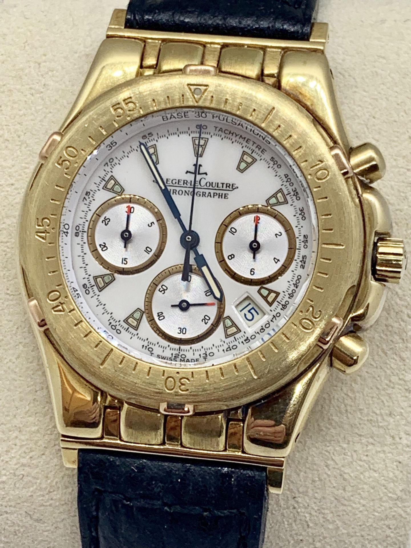 JAEGER LECOULTRE CHRONOGRAPH YELLOW GOLD WATCH