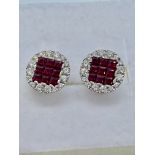 FINE BEAUTIFUL GOLD RUBY & DIAMOND EARRINGS