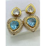 LARGE HEART SHAPED BLUE & WHITE TOPAZ DIAMOND SET EARRINGS