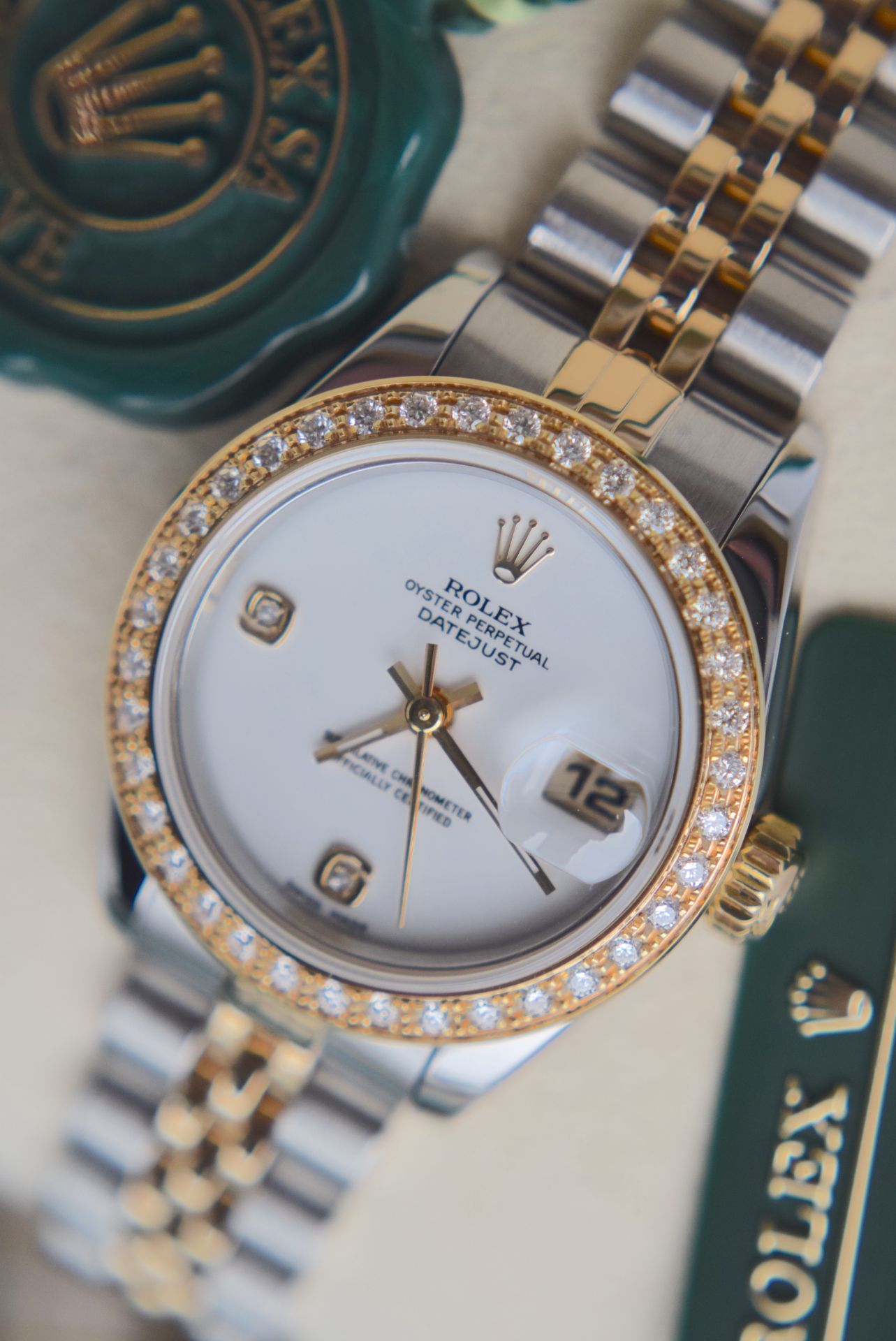 *VERY RARE* Rolex DateJust 26 - Ref. 79173 / White Arabic 2BR Factory Diamond (Box, Certificate etc)