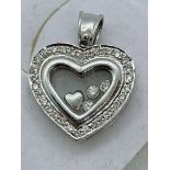 18ct WHITE GOLD FLOATING DIAMONDS HEART PENDANT - 10 grams