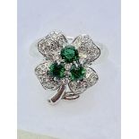 PLATINUM EMERALD & DIAMOND 4 LEAF CLOVER RING PT900