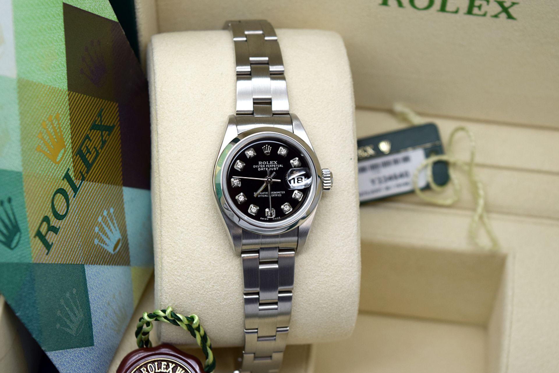 Rolex Ladies Datejust - Diamond Black Dial, Steel Model; 79190 with Box & Certificate - Image 6 of 12