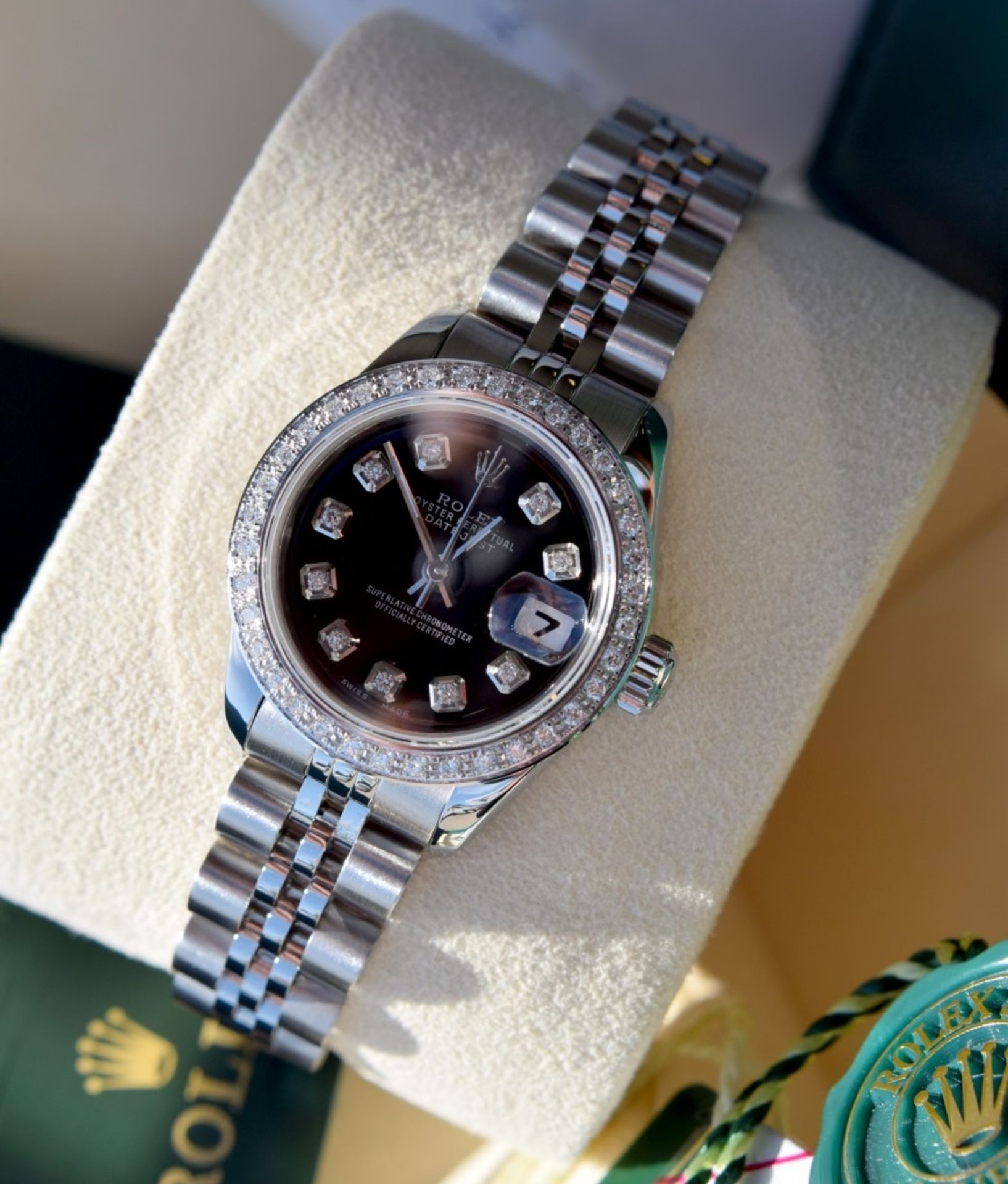 *Beautiful* Rolex Lady DateJust - Diamond Encrusted White Gold/ Steel Black Dial CNRV: £12,150 - Image 2 of 7