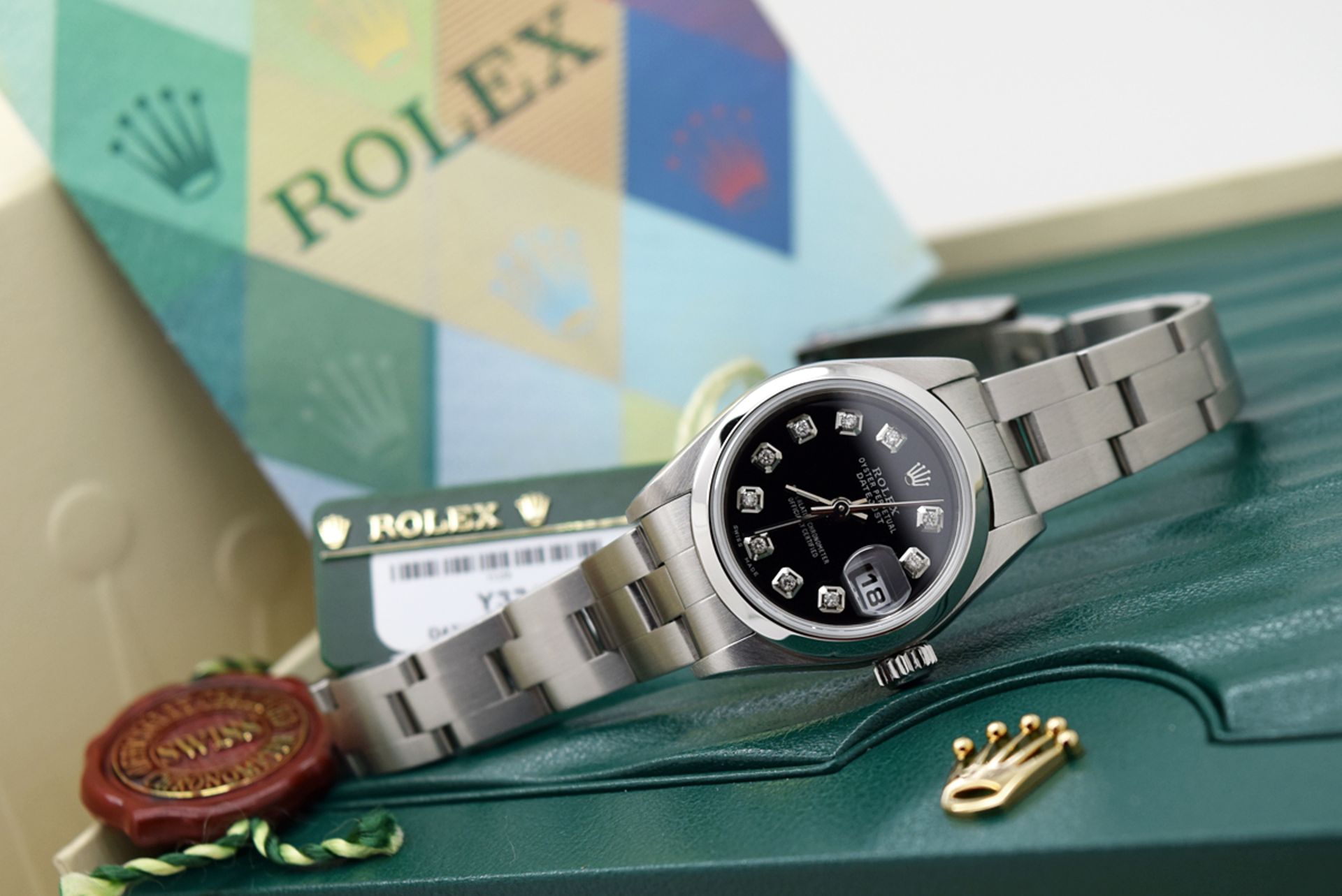 Rolex Ladies Datejust - Diamond Black Dial, Steel Model; 79190 with Box & Certificate - Image 2 of 12