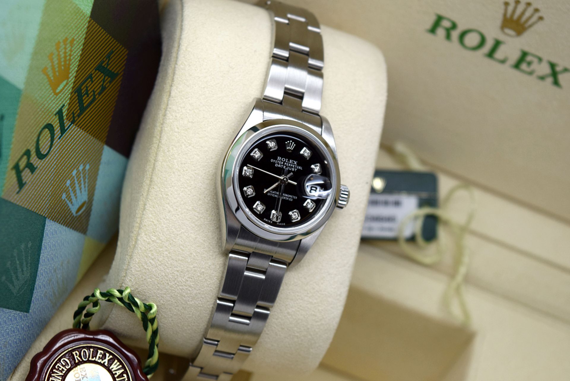 Rolex Ladies Datejust - Diamond Black Dial, Steel Model; 79190 with Box & Certificate - Image 4 of 12