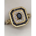 18ct YELLOW GOLD SAPPHIRE & DIAMOND RING - 4.2 GRAMS