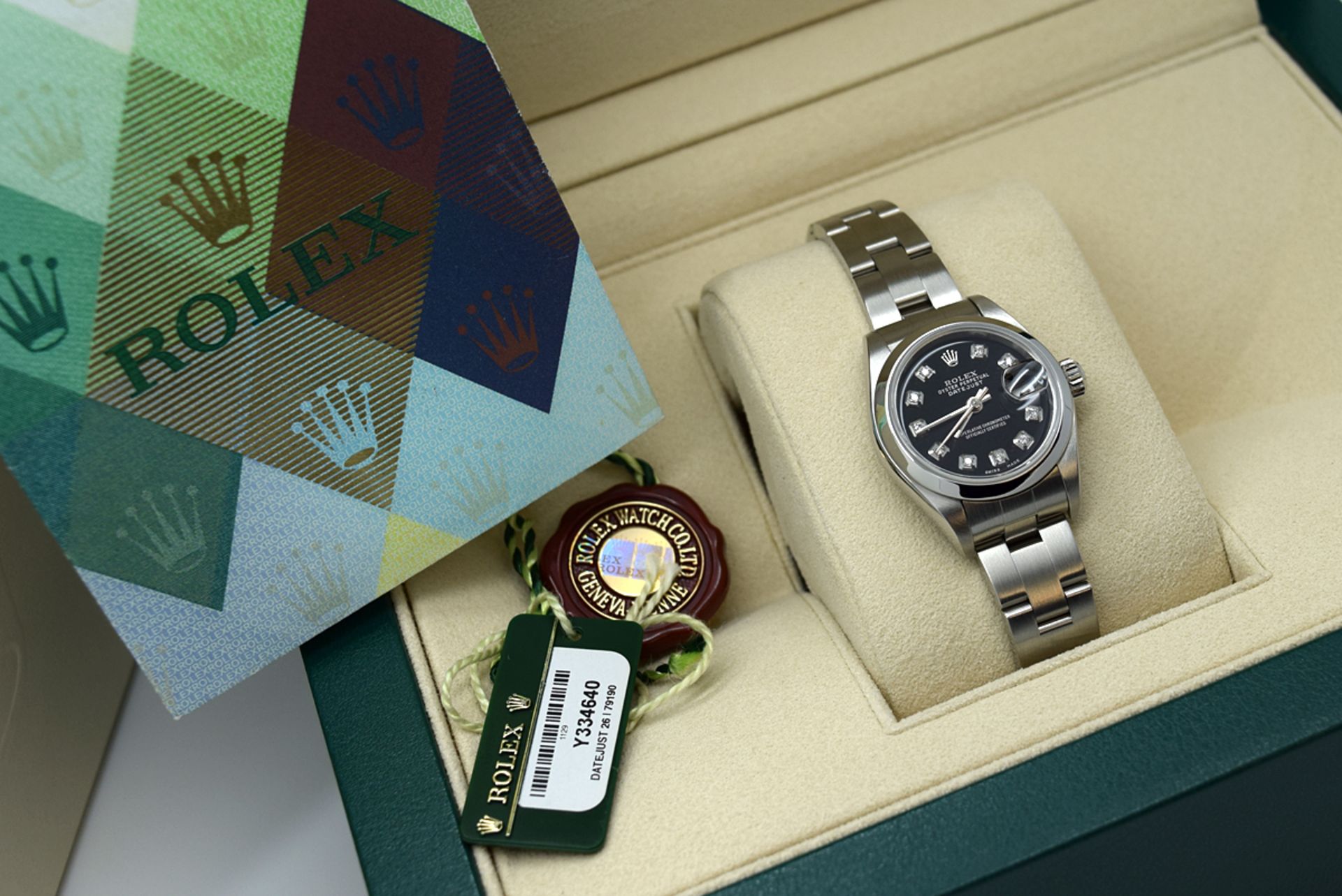 Rolex Ladies Datejust - Diamond Black Dial, Steel Model; 79190 with Box & Certificate - Image 11 of 12