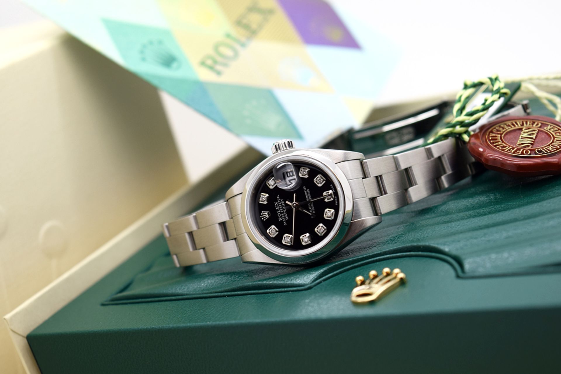 Rolex Ladies Datejust - Diamond Black Dial, Steel Model; 79190 with Box & Certificate - Image 9 of 12