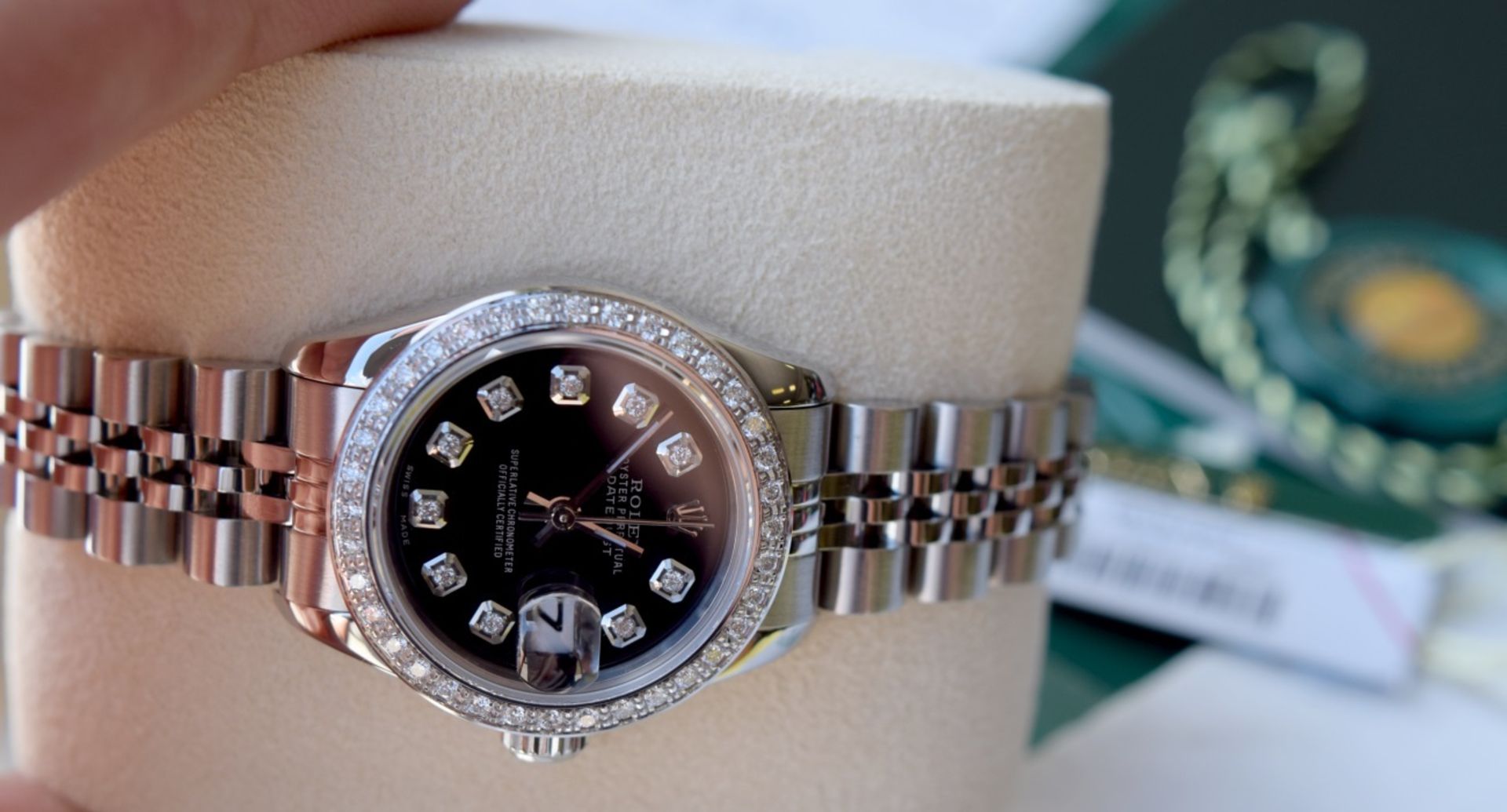 *Beautiful* Rolex Lady DateJust - Diamond Encrusted White Gold/ Steel Black Dial CNRV: £12,150 - Image 6 of 7