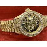 DIAMOND SET LADIES ROLEX WATCH WITH BOX - YELLOW METAL TESTED AS GOLD