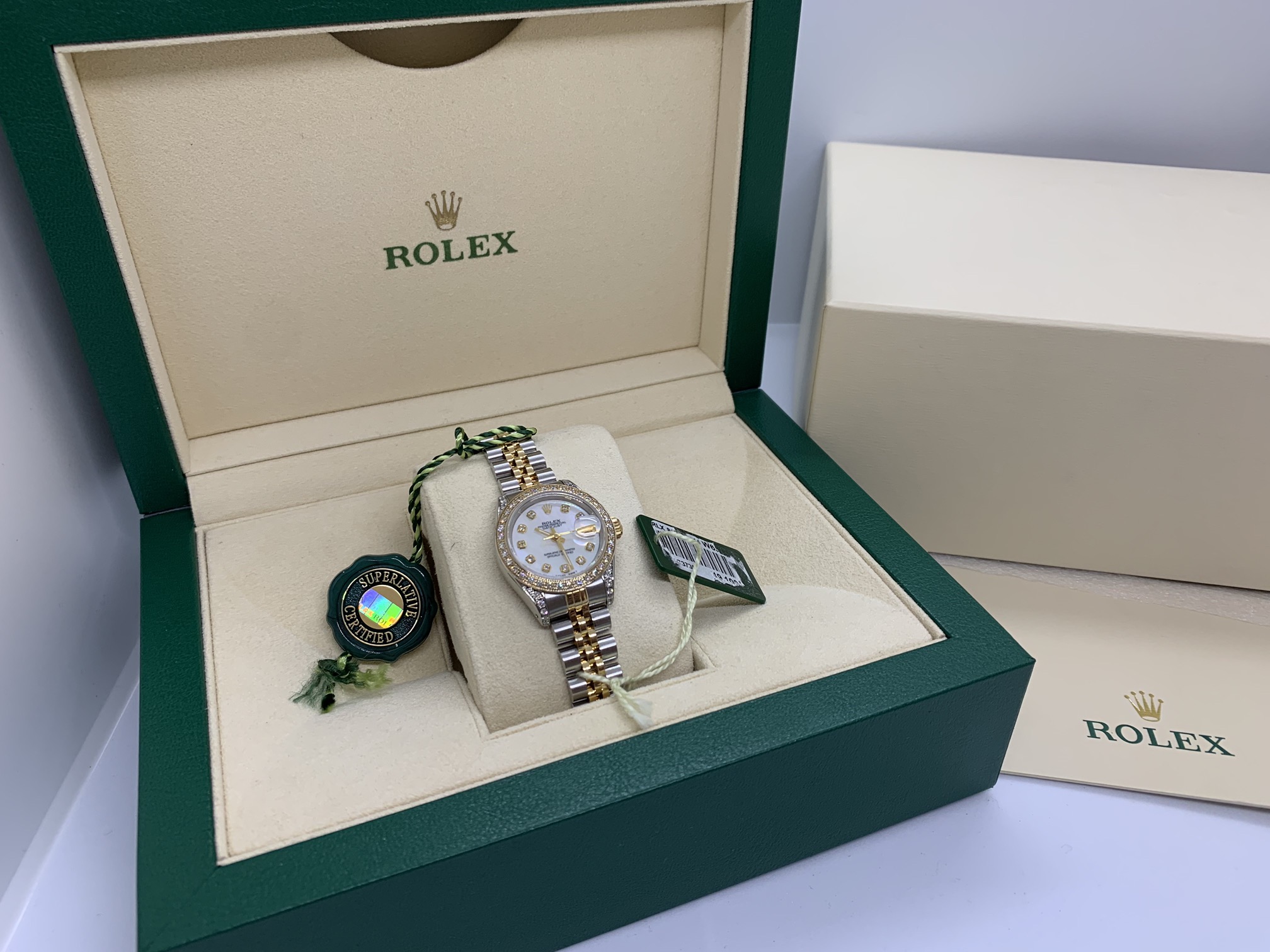 LADIES STEEL & GOLD DIAMOND SET LADIES ROLEX WATCH - Image 4 of 10