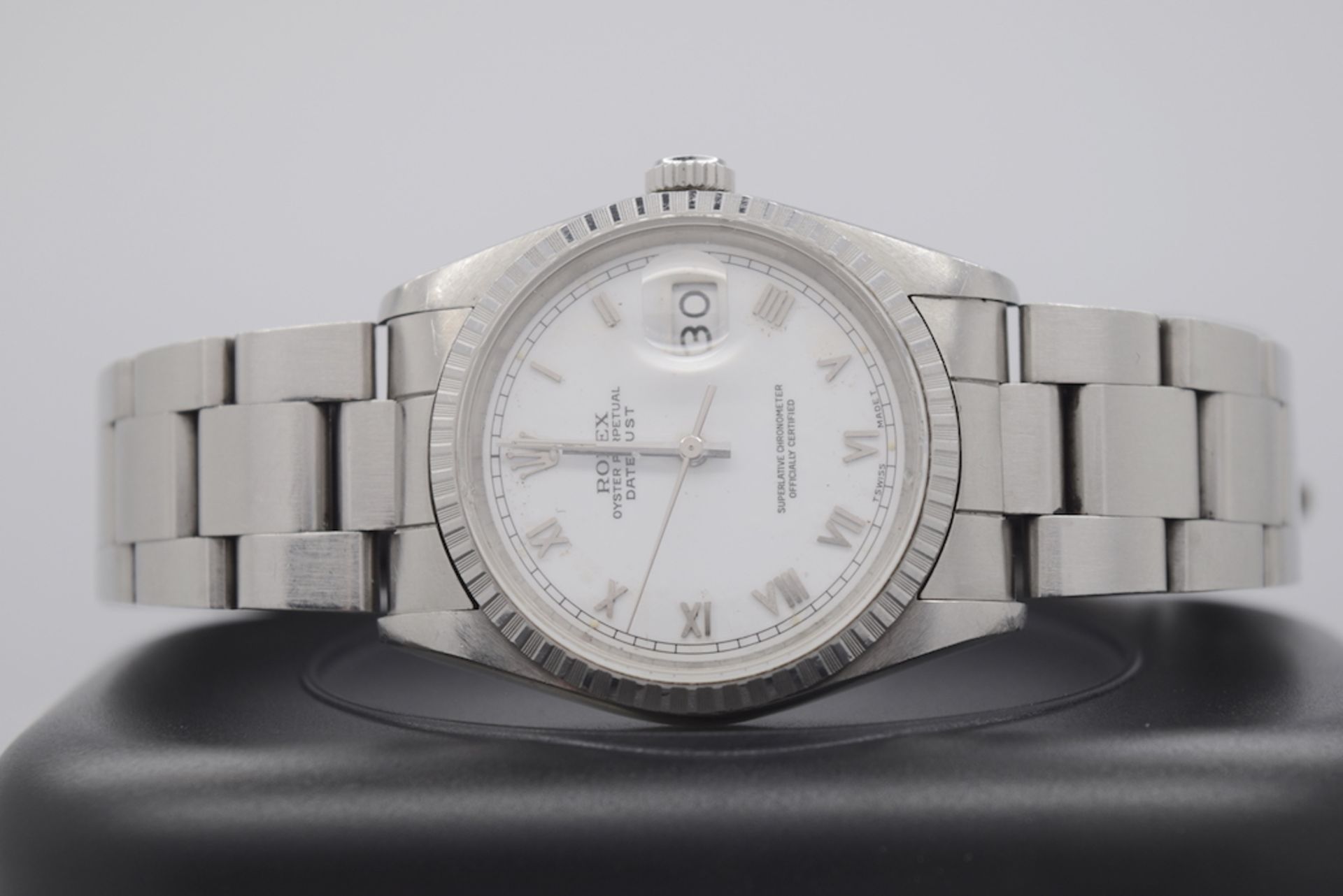 Mens 36mm Rolex Datejust 16200 (White Roman Numeral Dial)