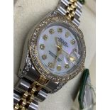 LADIES STEEL & GOLD DIAMOND SET LADIES ROLEX WATCH