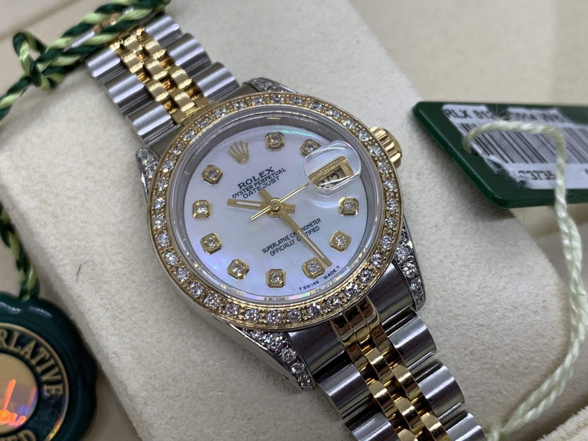 LADIES STEEL & GOLD DIAMOND SET LADIES ROLEX WATCH - Image 7 of 10