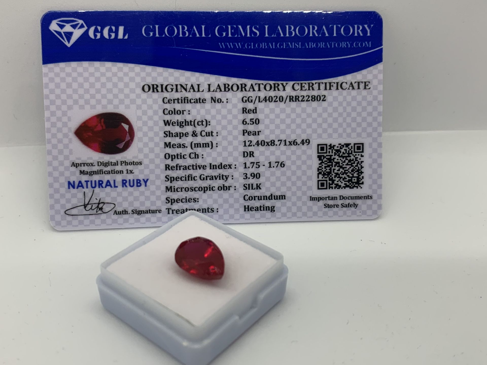 RED STONE WITH CARD MARKED RUBY - Image 2 of 2