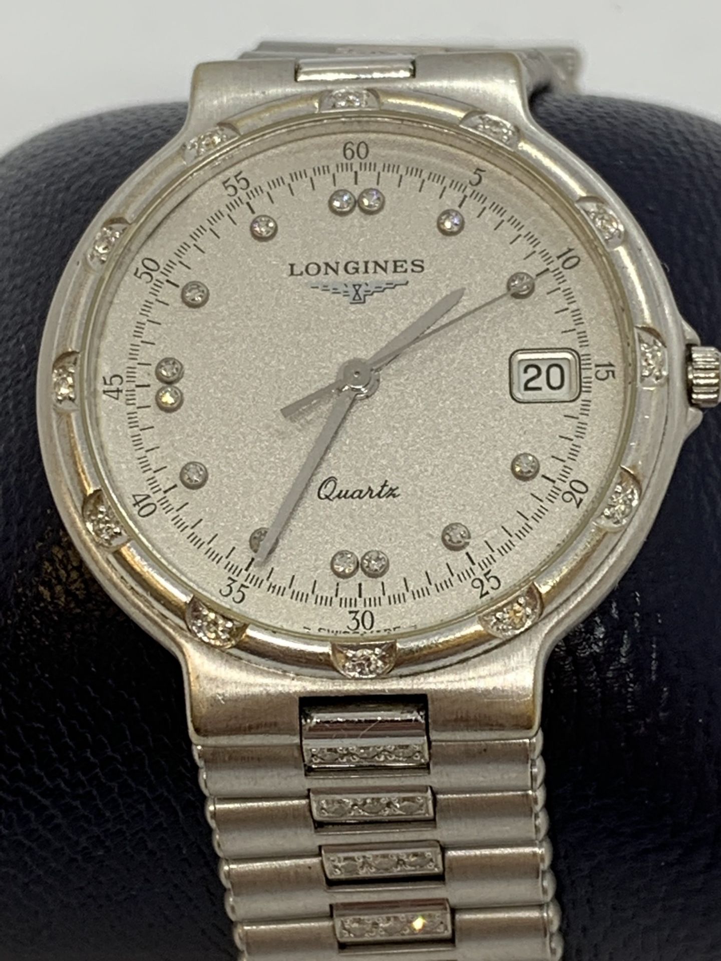 LONGINES 18ct WHITE GOLD DIAMOND SET WATCH - 91.5 GRAMS