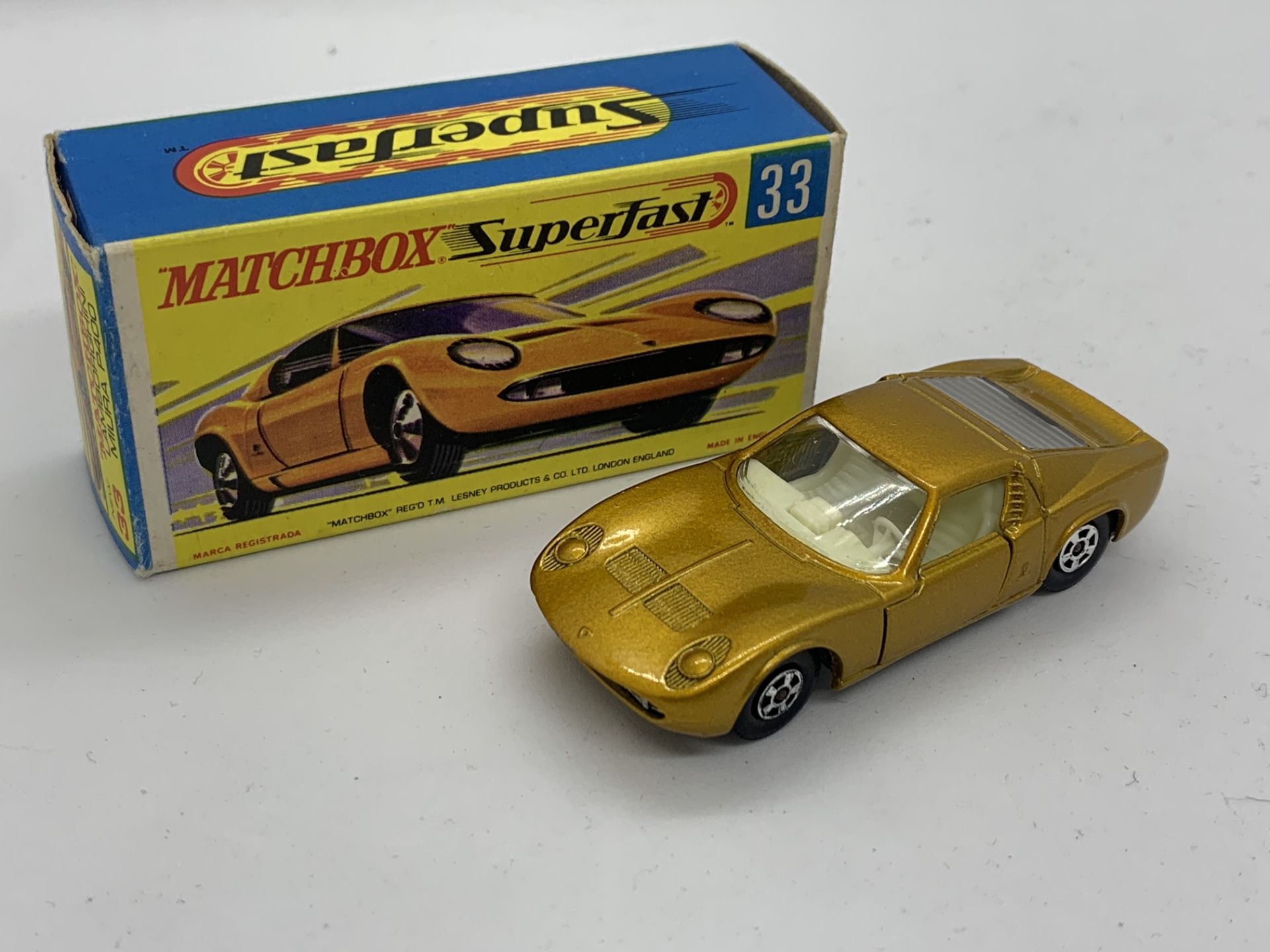 MATCHBOX LAMBORGHINI MIURA P400 NO 33 WITH ORIGINAL BOX - NO RESERVE