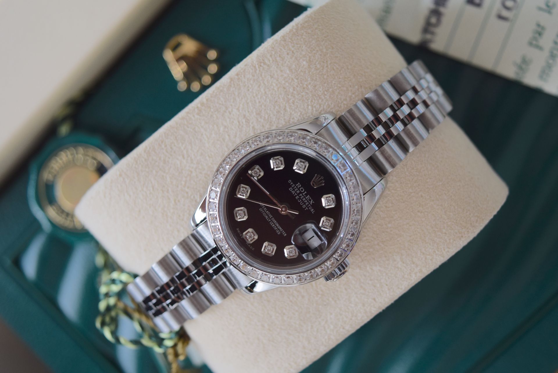 ROLEX S/S DATEJUST (BOX & CERTIFICATE, BLACK DIAMOND DIAL) - Image 12 of 18