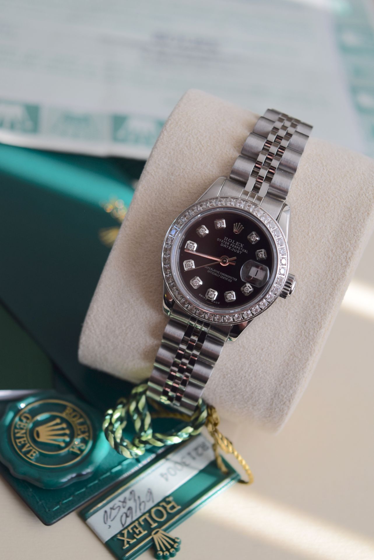 ROLEX S/S DATEJUST (BOX & CERTIFICATE, BLACK DIAMOND DIAL) - Image 16 of 18