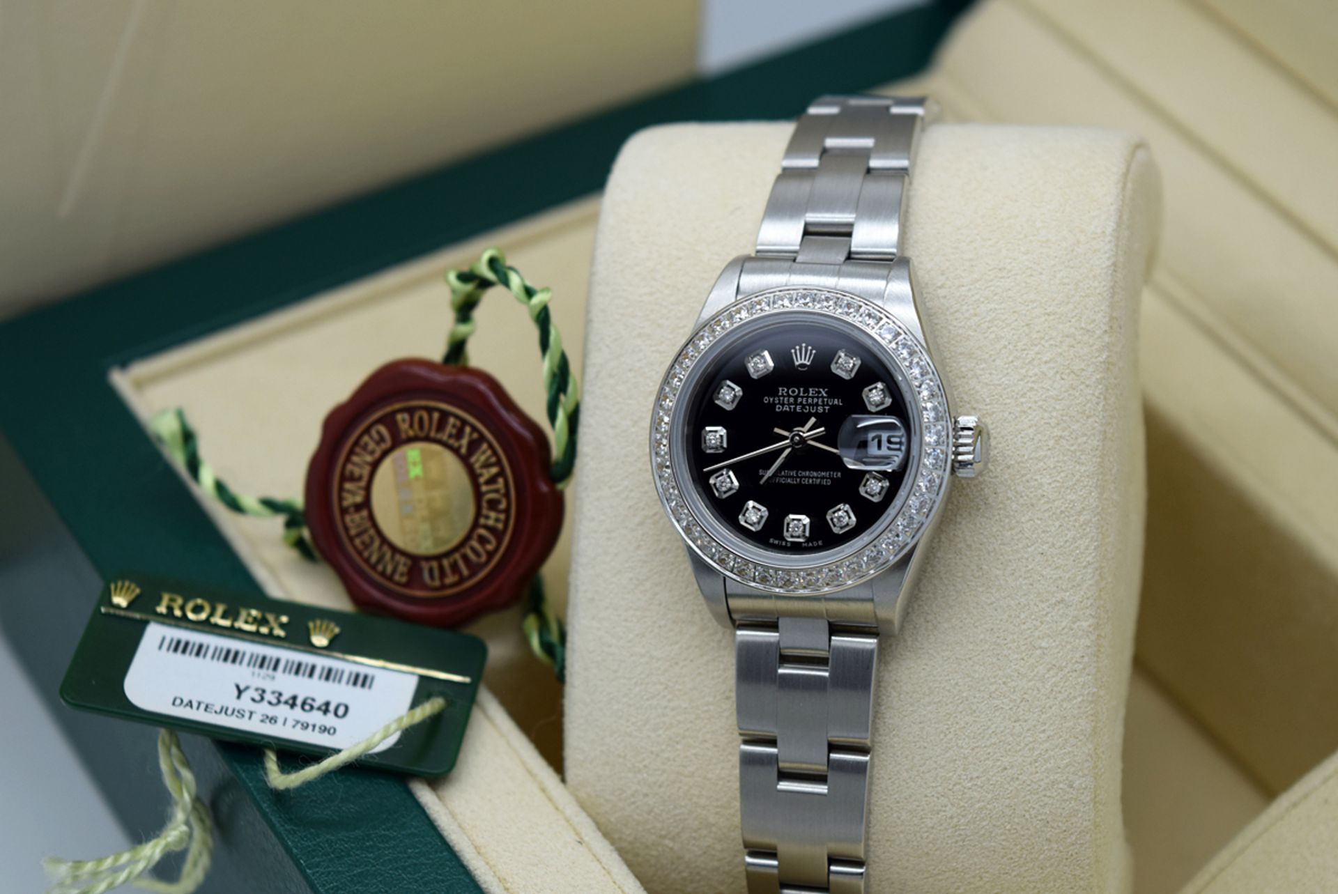 *Stunning* Rolex Ladies Datejust- Diamond Black Dial with Box, Certificate, Booklets etc. - Image 11 of 12