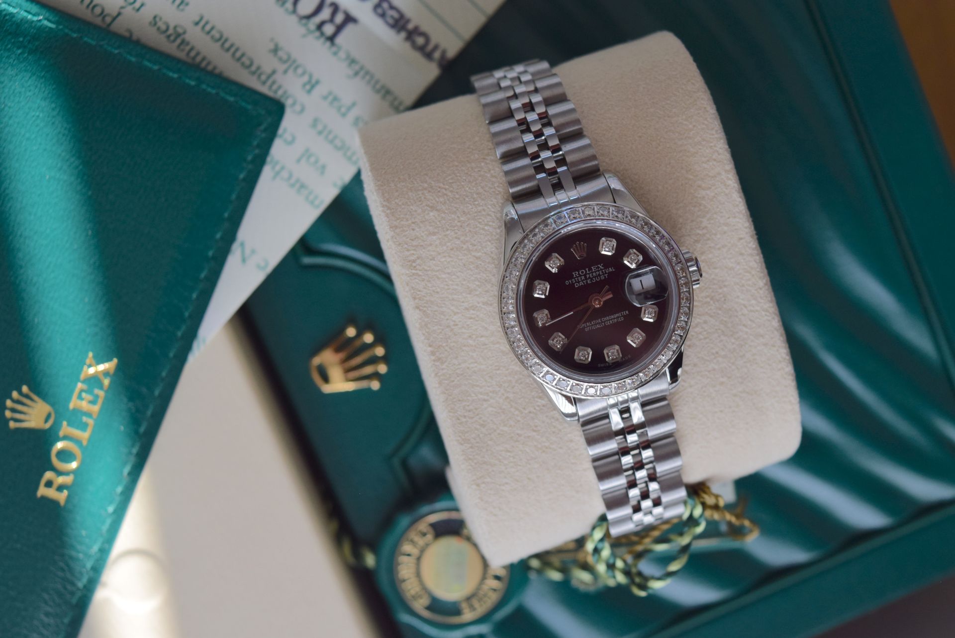 ROLEX S/S DATEJUST (BOX & CERTIFICATE, BLACK DIAMOND DIAL) - Image 11 of 18