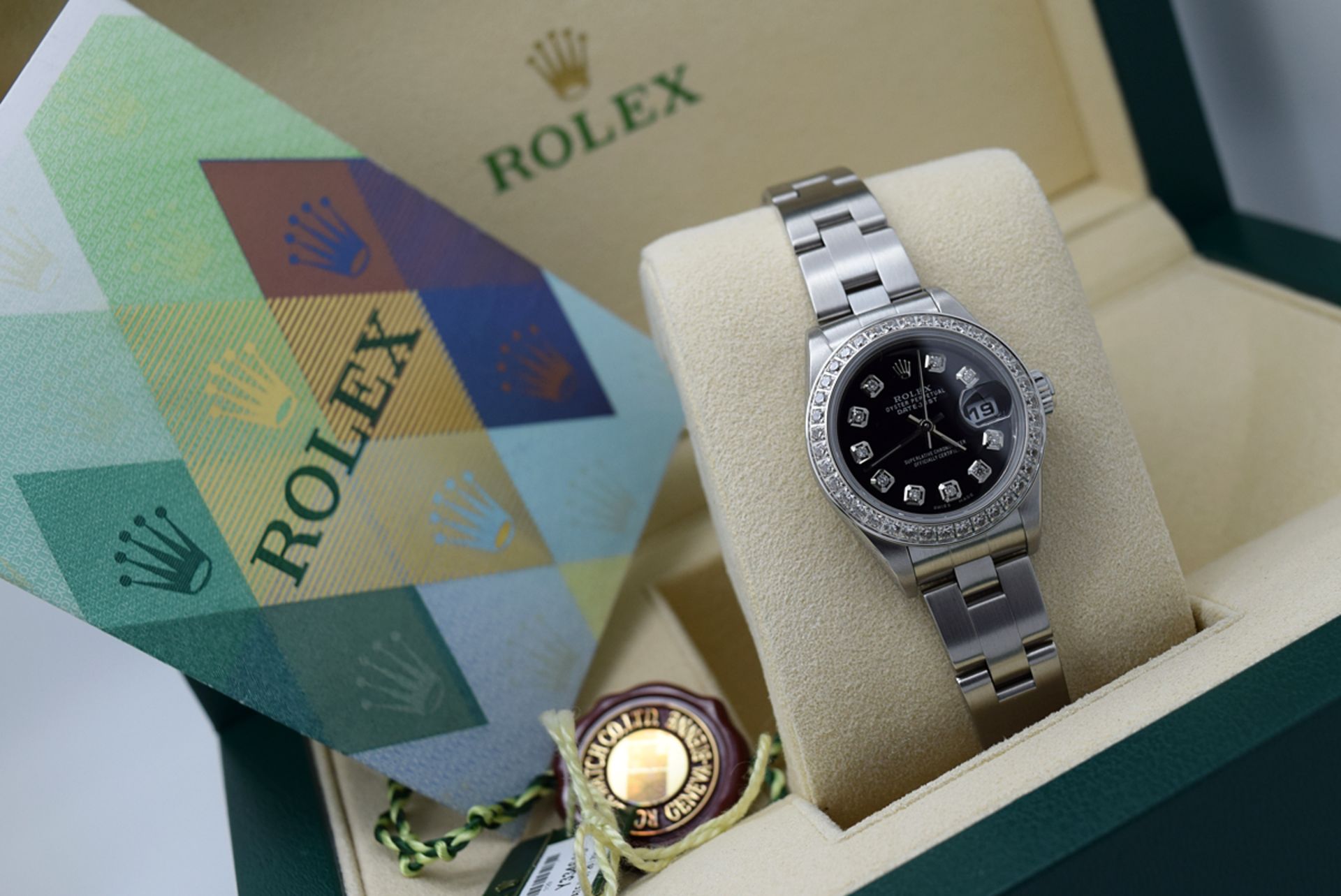 *Stunning* Rolex Ladies Datejust- Diamond Black Dial with Box, Certificate, Booklets etc. - Image 6 of 12