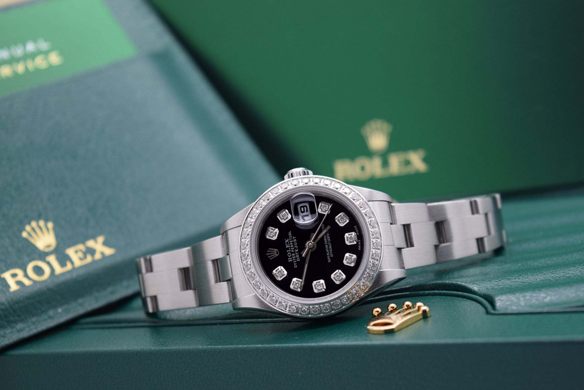 *Stunning* Rolex Ladies Datejust- Diamond Black Dial with Box, Certificate, Booklets etc. - Image 4 of 12