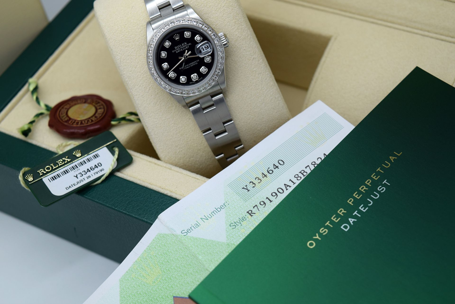 *Stunning* Rolex Ladies Datejust- Diamond Black Dial with Box, Certificate, Booklets etc. - Image 3 of 12