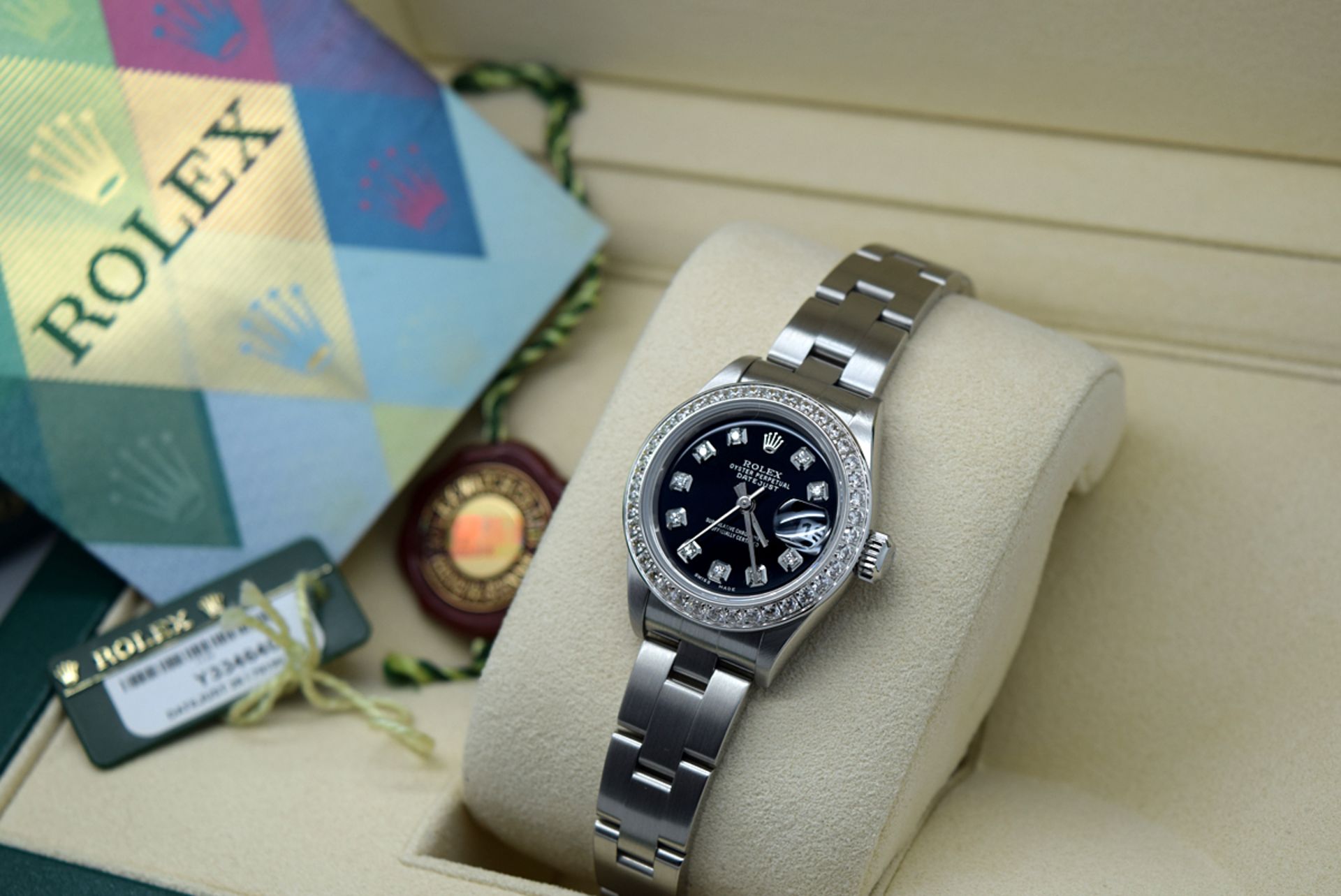 *Stunning* Rolex Ladies Datejust- Diamond Black Dial with Box, Certificate, Booklets etc. - Image 12 of 12