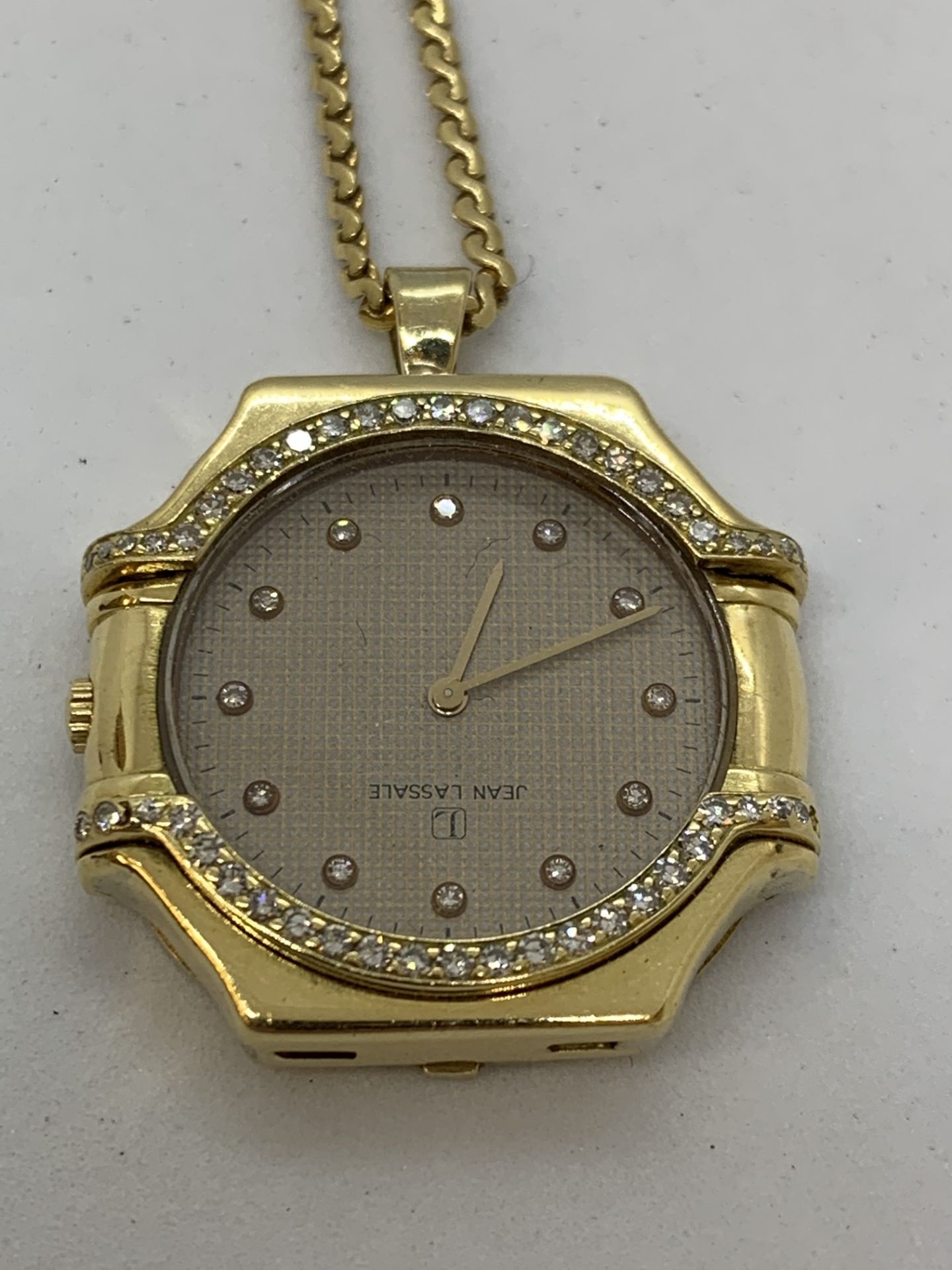 18ct GOLD JEAN LASSALE WATCH ON CHAIN - Image 2 of 5