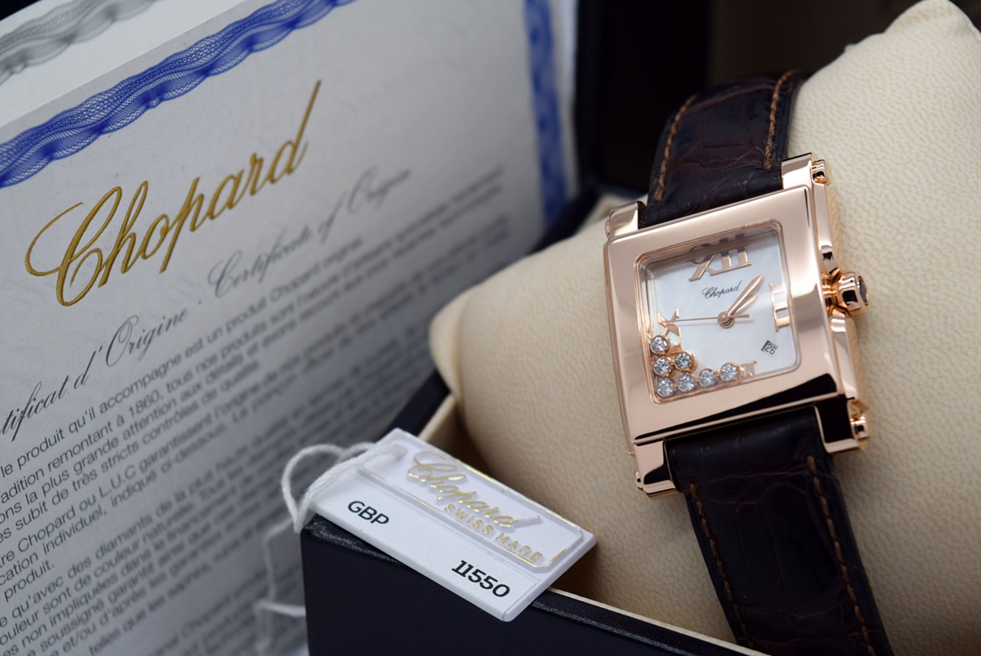 *** Chopard Happy Sport - 18k (750) Rose Gold and Diamond Model - M Pearl Dial!