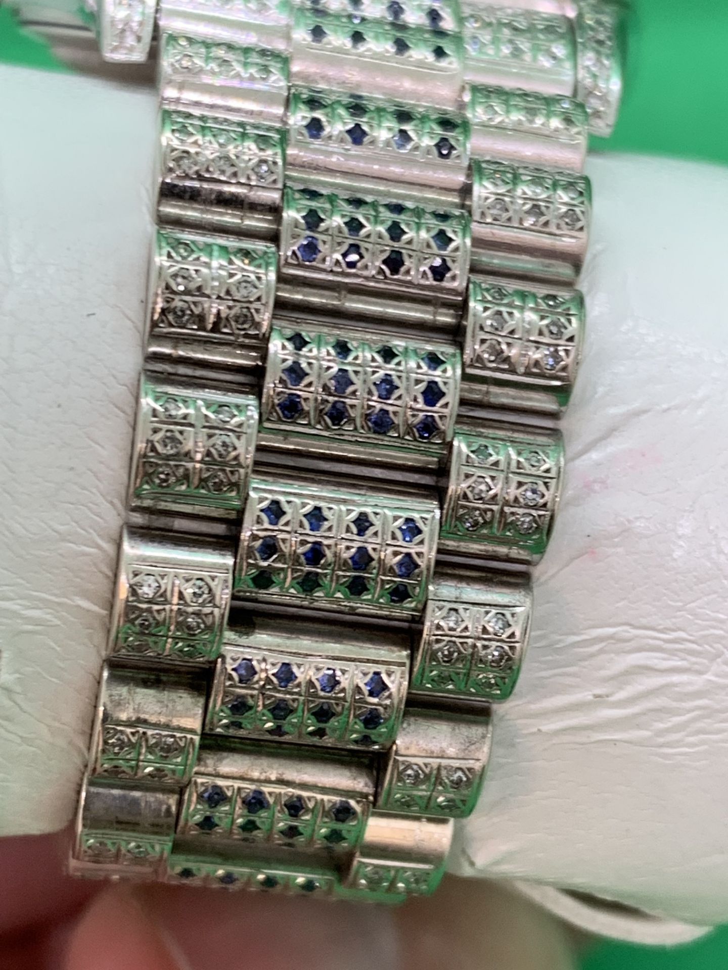 BEAUTIFUL ROLEX SET WITH BLUE SAPPHIRES & DIAMONDS SET IN WHITE METAL - Image 11 of 15