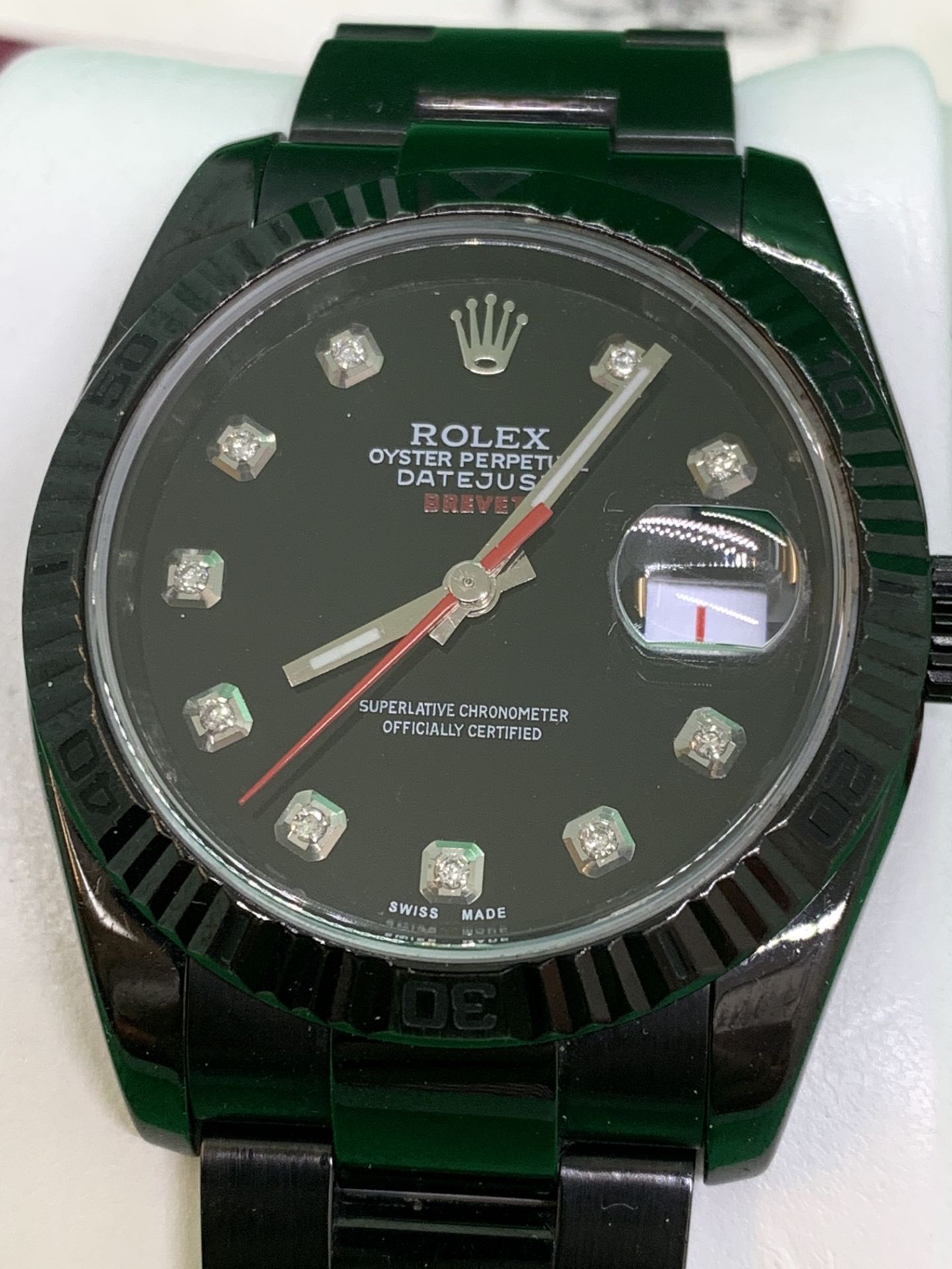 Rolex Oyster Perpetual Stainless Steel Watch with Gold Bezel - Customised Black - Image 3 of 8