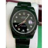 Rolex Oyster Perpetual Stainless Steel Watch with Gold Bezel - Customised Black