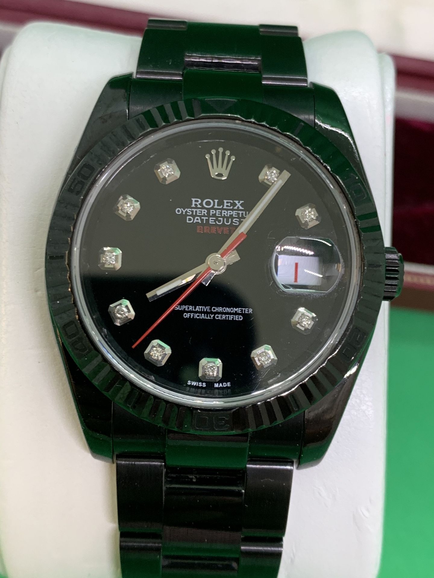 Rolex Oyster Perpetual Stainless Steel Watch with Gold Bezel - Customised Black