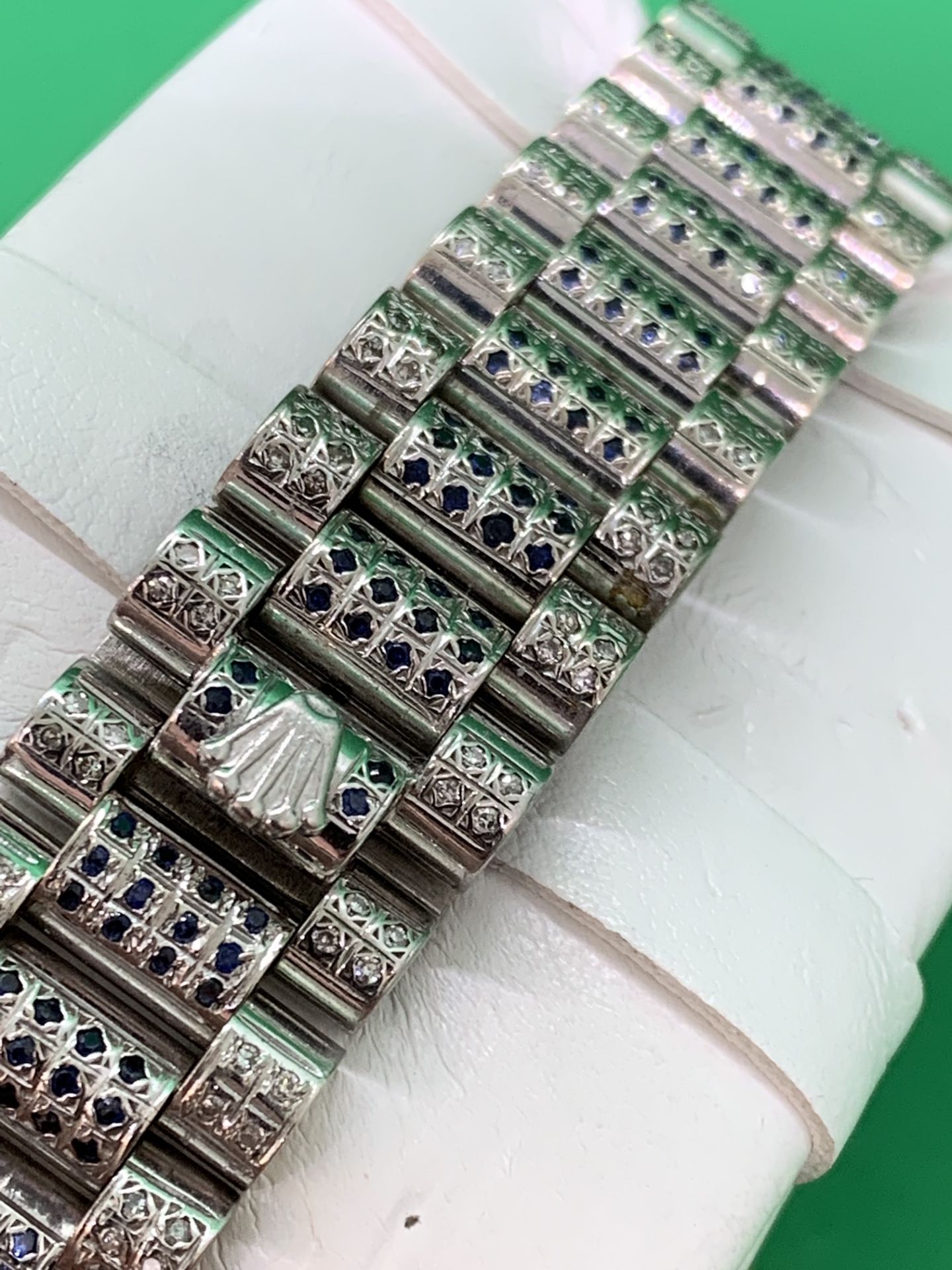 BEAUTIFUL ROLEX SET WITH BLUE SAPPHIRES & DIAMONDS SET IN WHITE METAL - Image 10 of 15