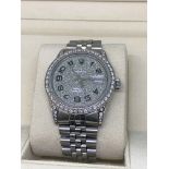 36mm STAINLESS STEEL ROLEX WATCH SET WITH SAPPHIRES & DIAMONDS